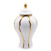 Frasco Decorativo de Vidrio Blanco con Detalles Dorados