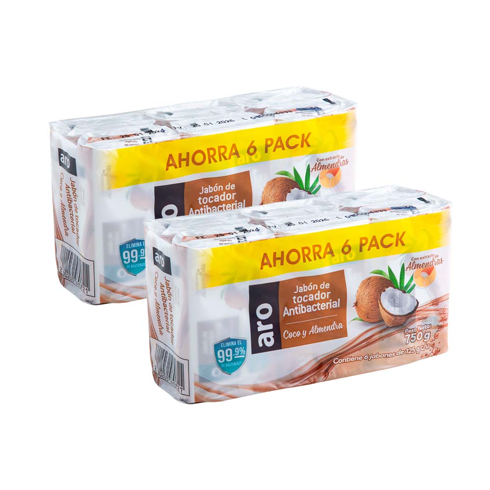 Pack Jabón Antibacterial Coco y Almendra ARO Sixpack 750g x 2un