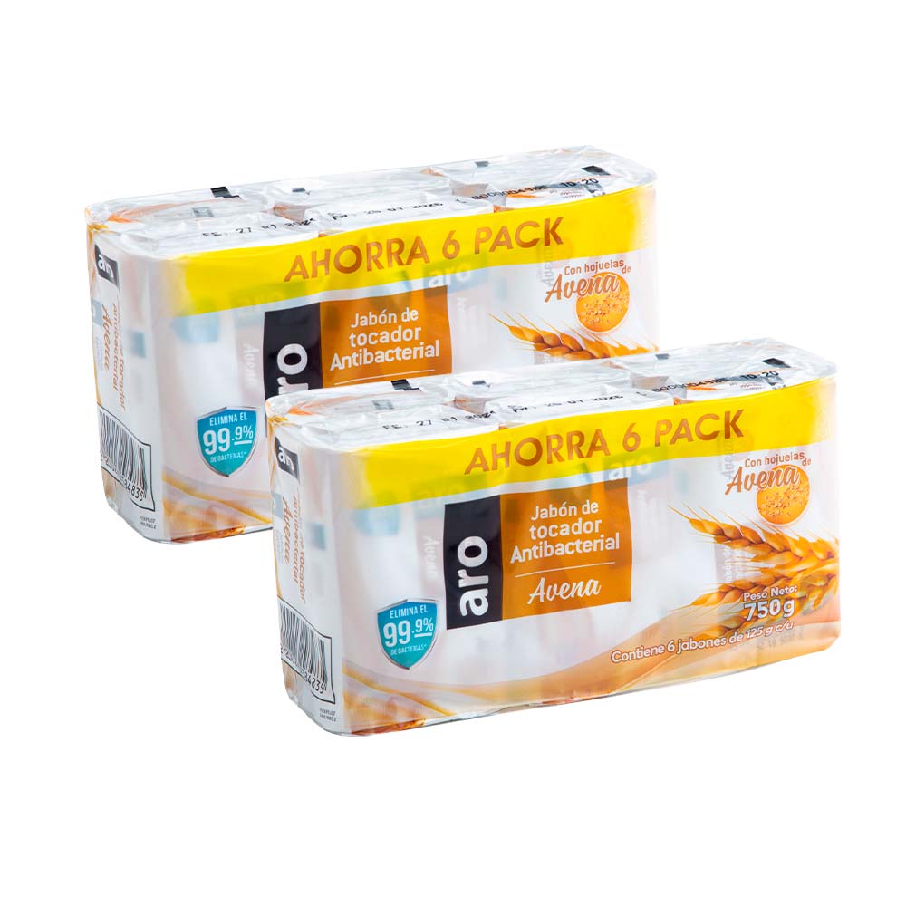 Pack Jabón de Tocador Avena Antibacterial ARO Sixpack 750g x 2un