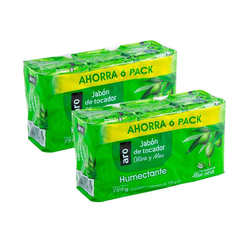 Pack Jabón de Tocador Oliva Aloe ARO Sixpack 750g x 2un