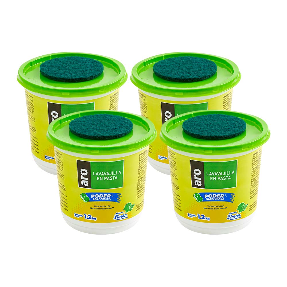Pack Lavavajilla en Pasta ARO Aroma Limón Pote 1.2Kg x 4un