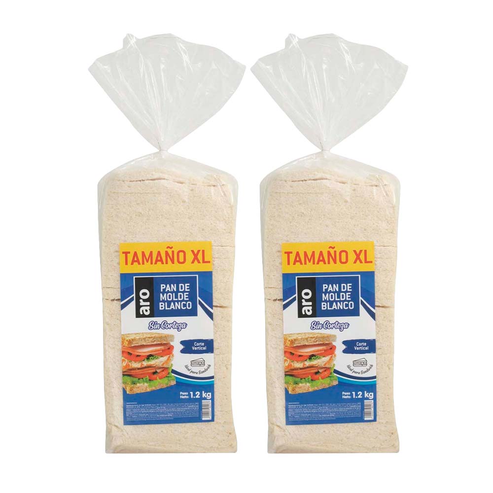 Pack Pan de Molde Blanco ARO Bolsa 1.2Kg x 2un