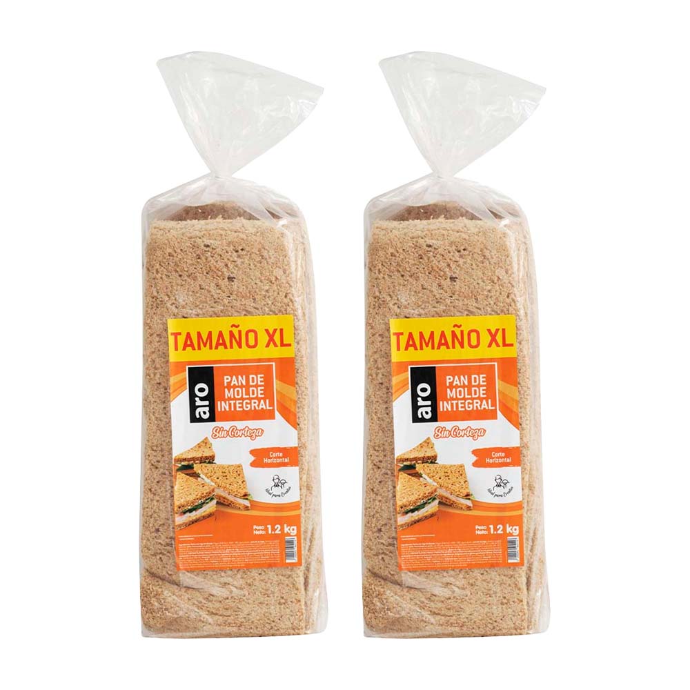 Pack Pan de Molde Integral ARO sin Corteza Bolsa 1.2Kg x 2un