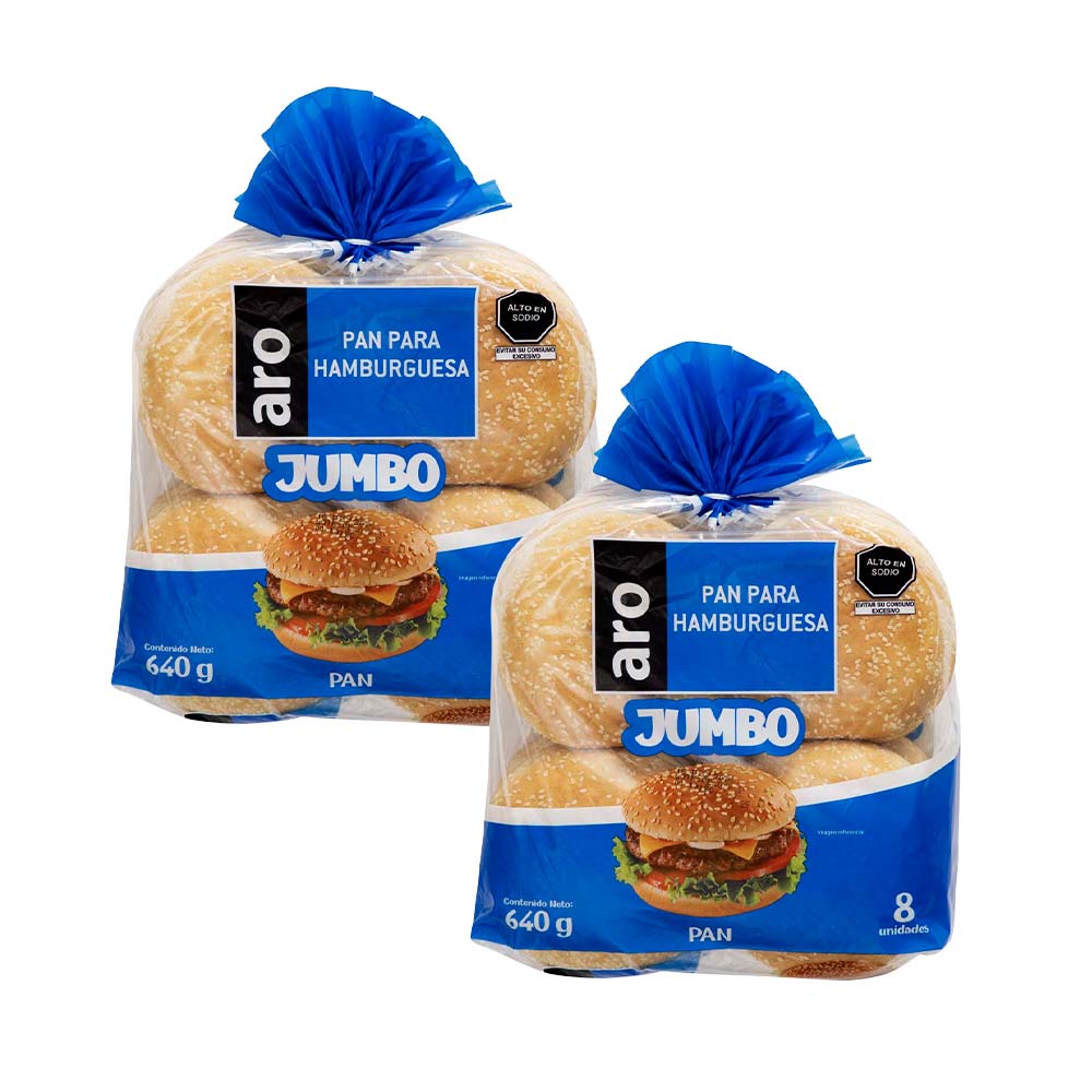 Pack Pan Hamburguesa Jumbo ARO Bolsa 640g Paquete 8un x 2un