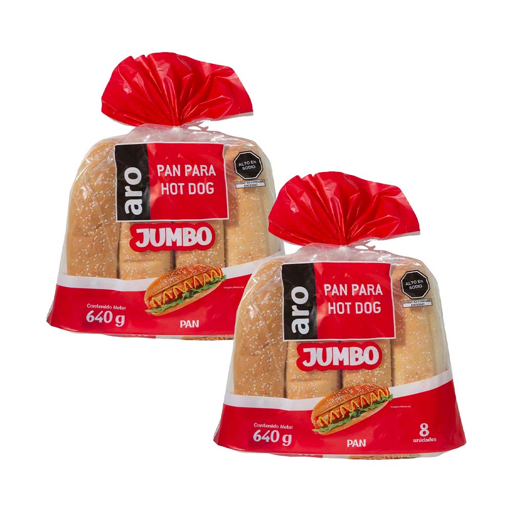 Pack Pan Hot Dog Jumbo ARO Bolsa 640g Paquete 8un x 2un