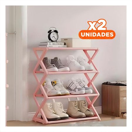 Pack2 Organizador Compacto Cuatro Niveles Rosado Para Zapatos Y+Papel Regalo