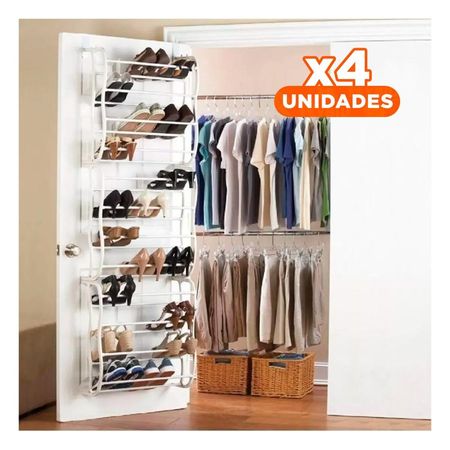 Pack4 Colgador Practico de Puerta para 36 Pares Calzado Blanco Orden Espacio Y+Papel Regalo