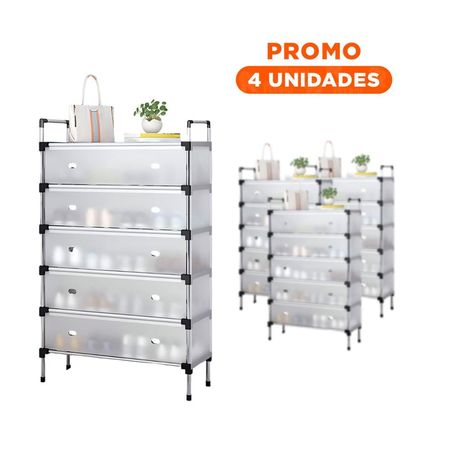 Pack4 Rack para Calzado 6 Niveles Todo Cerrado Blanco Transparente Hogar Y+Regalo Sticker