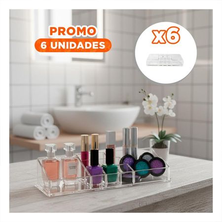 Pack6 Contenedor Acrilico 11 Divisiones Transparente para Organizar Cosméticos Y+Papel Regalo