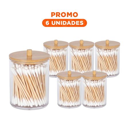 Pack6 Deposito Acrilico con Tapa de Madera 7x11cm Transparente Uso Hogar