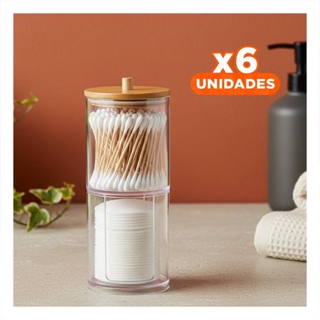 Pack6 Deposito Doble de Acrilico con Tapa de Madera Transparente Funcional Y+Papel Regalo