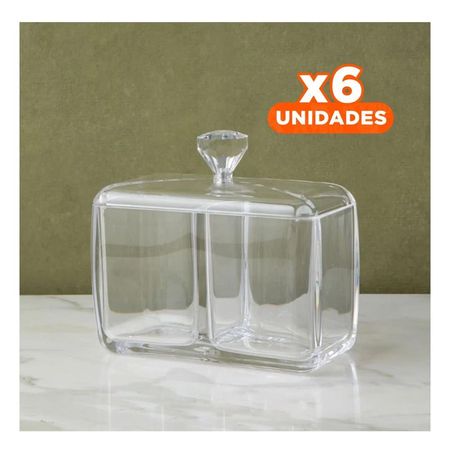 Pack6 Porta objetos acrilico 2 divisiones con tapa transparente facil de colocar Y+Papel Regalo