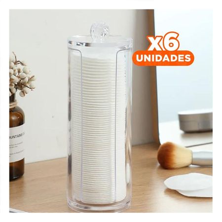 Pack6 Recipiente Acrilico con tapa para algodon transparente uso aseo Y+Papel Regalo