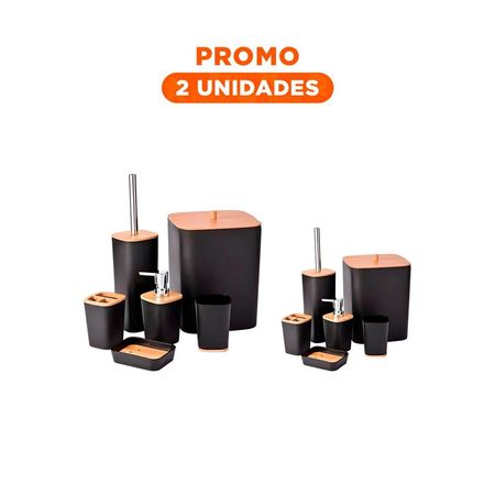 Pack2 Conjunto Organizador de Higiene Set de 6 Piezas Negro Hogar Practico