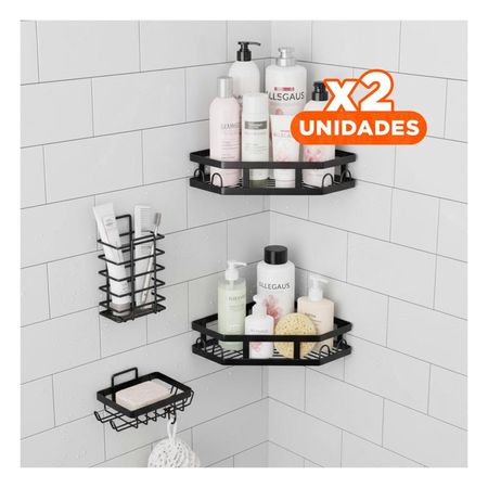 Pack2 Rack Esquinero Multiuso 5 Piezas Negro Organizacion Eficiente Casa Y+Regalo Sticker