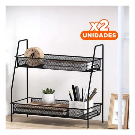 Pack2 Soporte 2 Niveles Multiuso Ligero y Resistente para Casa Negro Y+Regalo Sticker