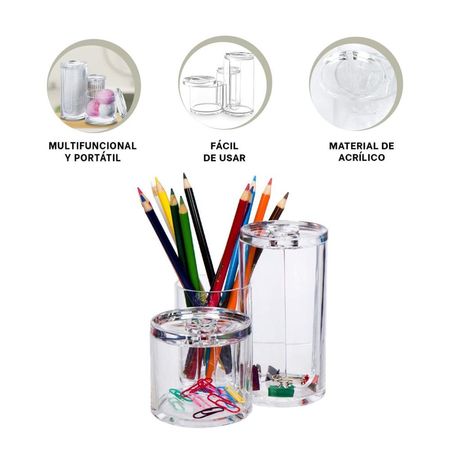 Base acrilica con 3 espacios tubulares y tapa para orden en tocador transparente Y+Ligas Regalo