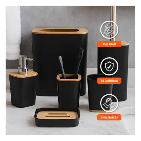 Kit Organizador de Higiene Set de 6 Piezas Negro Uso Diario Comodo Y+Papel Regalo