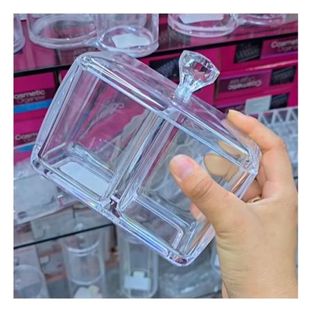 Organizador acrilico 2 divisiones con tapa transparente para ordenar accesorios Y+Papel Regalo
