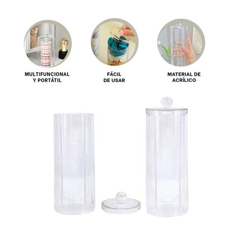 Organizador Acrilico Transparente con tapa para algodon en aseo hogar Y+Ligas Regalo