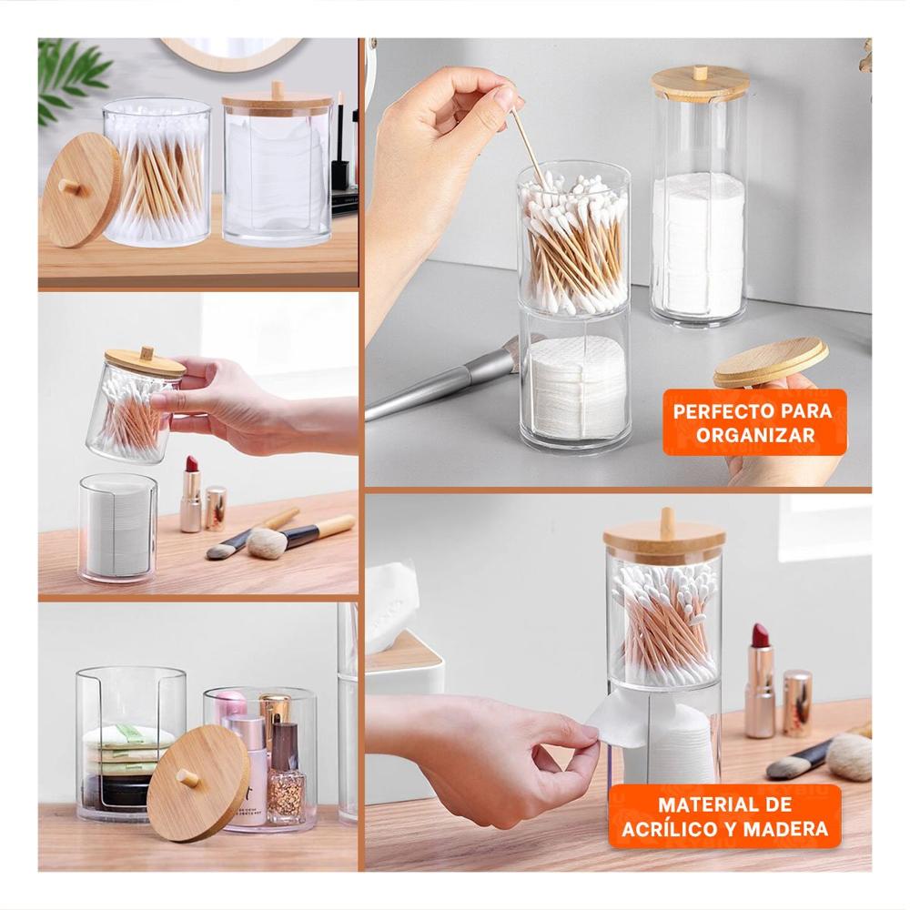 Organizador Doble de Acrilico con Tapa de Madera Transparente Multiuso Plus