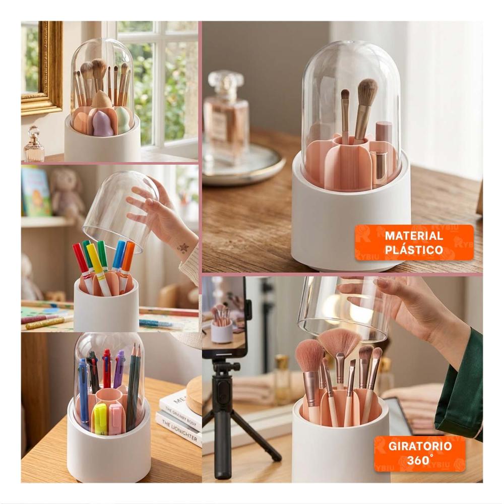 Organizador Giratorio Rosado para Cosmeticos y Accesorios de Belleza