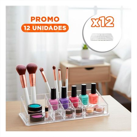 Pack12 Almacenador Acrilico 11 Divisiones Transparente para Cosméticos Y+Papel Regalo