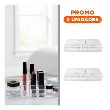 Pack2 Almacenador Acrilico Transparente 11 Divisiones para Maquillaje