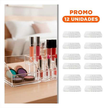 Pack12 Caja Acrilico Transparente 11 Divisiones Organizador Maquillaje Y+Regalo Sticker