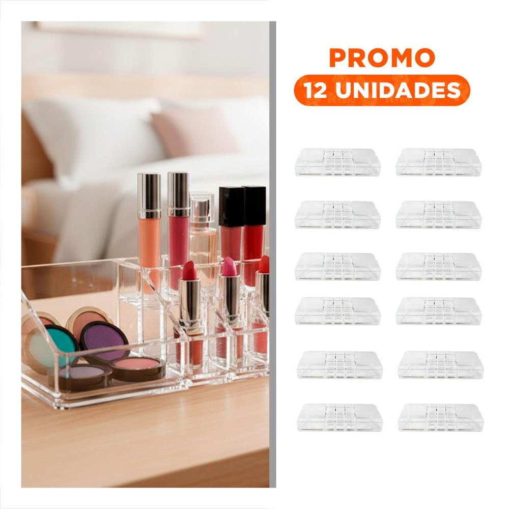 Pack12 Caja Acrilico Transparente 11 Divisiones Organizador Maquillaje Y+Regalo Sticker