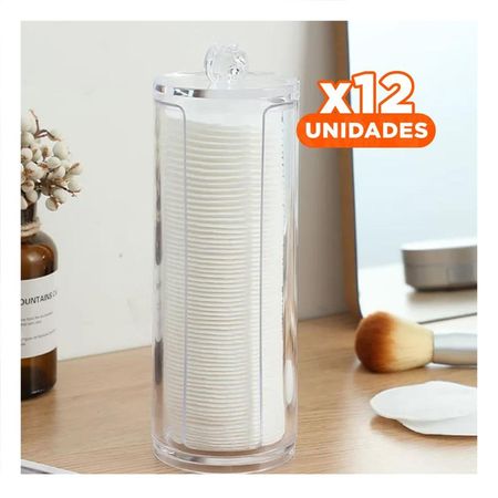 Pack12 Distribuidor Acrilico con tapa transparente organizador de algodon aseo