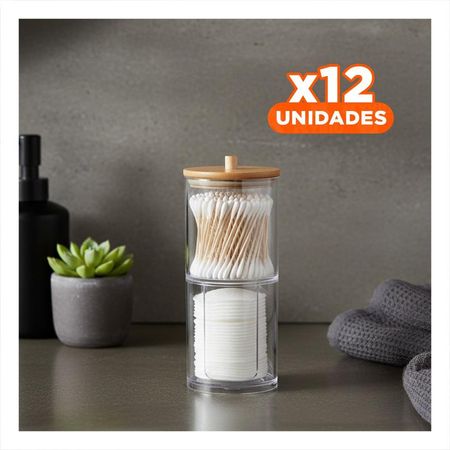 Pack12 Porta Hisopos Doble de Acrilico con Tapa de Madera Transparente Uso Hogar Y+Papel Regalo