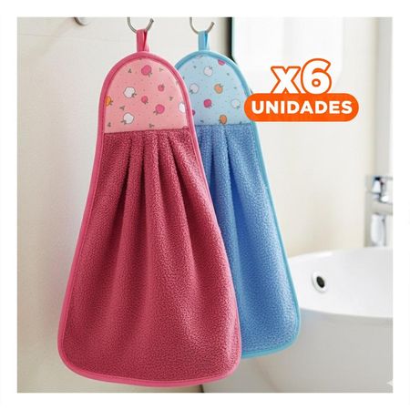 Pack6 Lote Practico 2 Piezas Fucsia y Azul Toallas Colgador 28x38cm Y+Papel Regalo