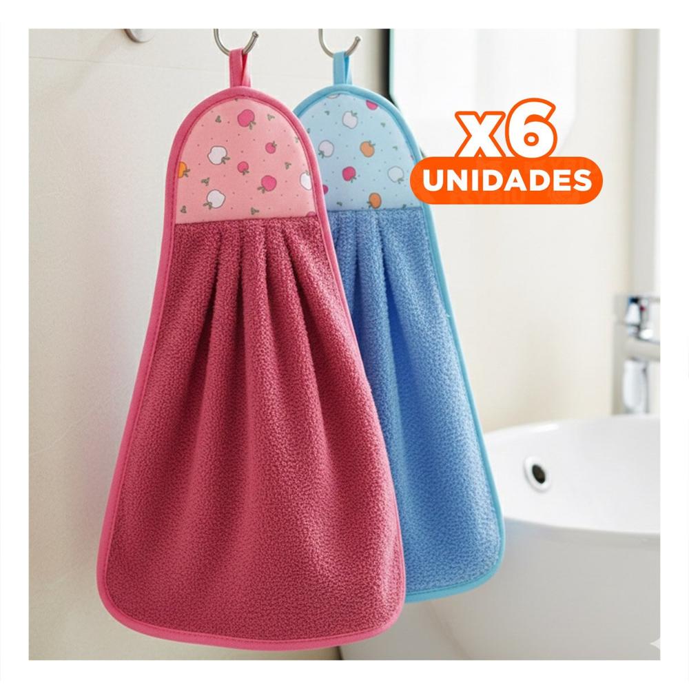 Pack6 Lote Practico 2 Piezas Fucsia y Azul Toallas Colgador 28x38cm Y+Papel Regalo