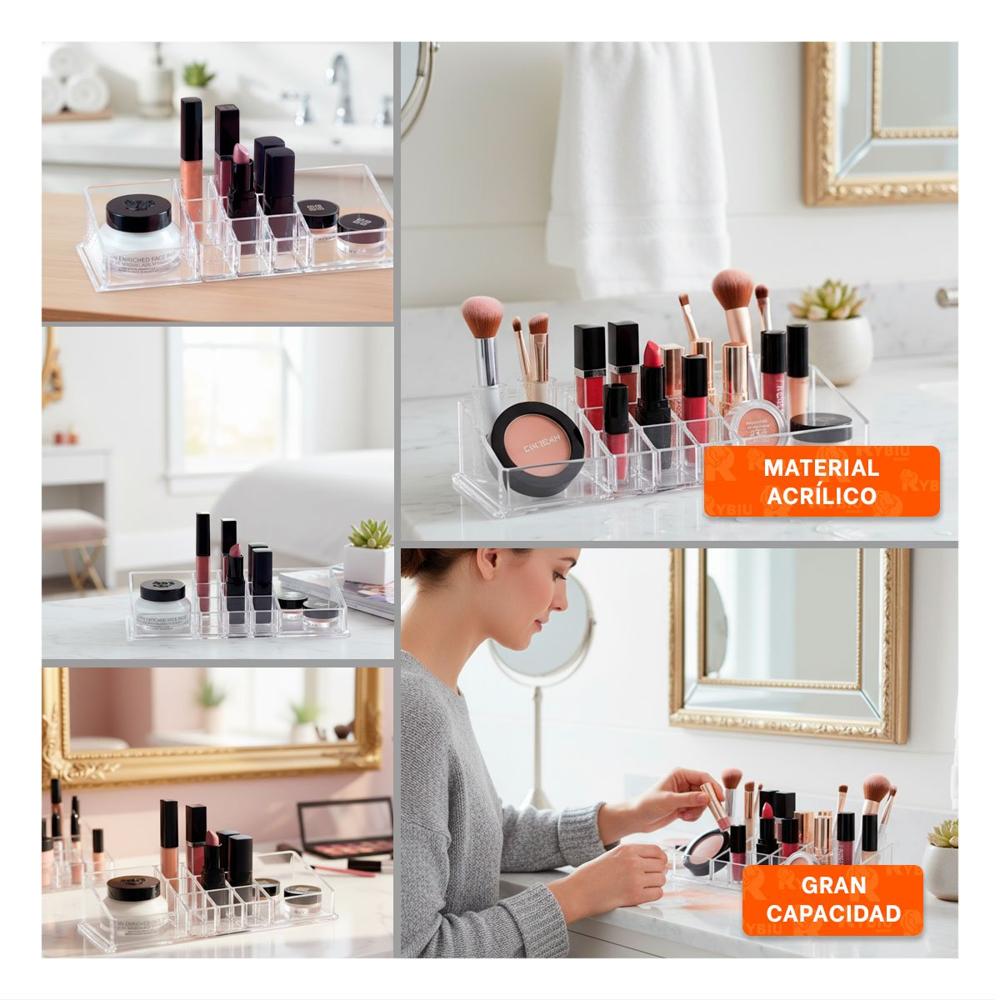 Caja de Acrilico 11 Divisiones Transparente Organizador para Cosméticos
