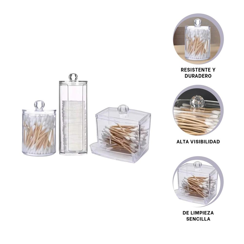Conjunto de Dispensadores de Acrilico Transparente para Hisopos y Algodon Hogar Y+Ligas Regalo
