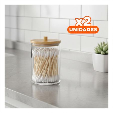 Pack2 Envase Acrilico con Tapa de Madera 7x11cm Transparente Uso Hogar Y+Papel Regalo