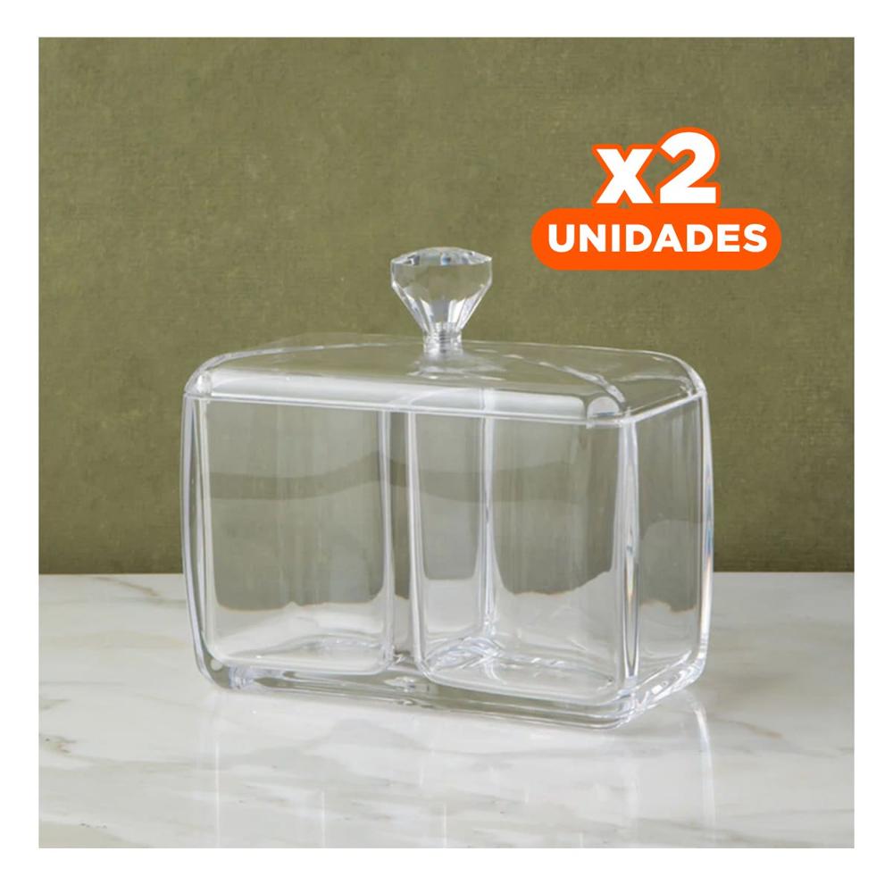 Pack2 Estuche acrilico 2 divisiones con tapa transparente para guardar Y+Regalo Sticker