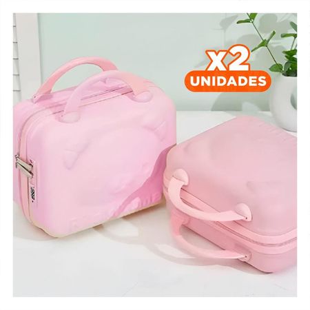 Pack2 Mini Maleta de Oso Color Rosado Multiusos con Espacio Interior Funcional Y+Papel Regalo
