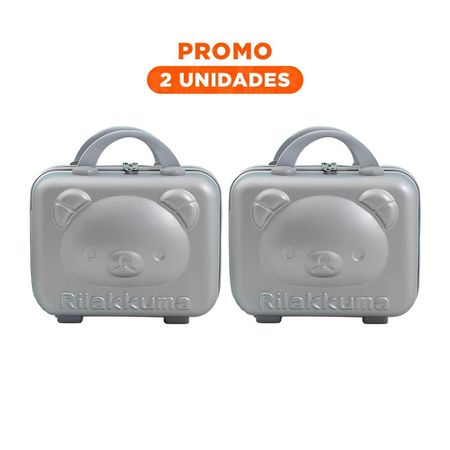 Pack2 Mini Maleta Multiusos con Figura de Oso y Acabado Plomo Facil de Transportar