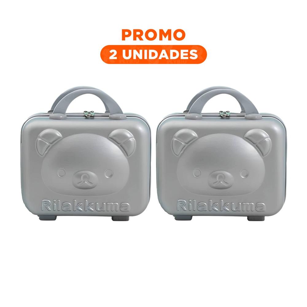 Pack2 Mini Maleta Multiusos con Figura de Oso y Acabado Plomo Facil de Transportar
