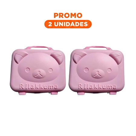 Pack2 Mini Maleta Multiusos con Figura de Oso y Acabado Rosado Facil de Transportar