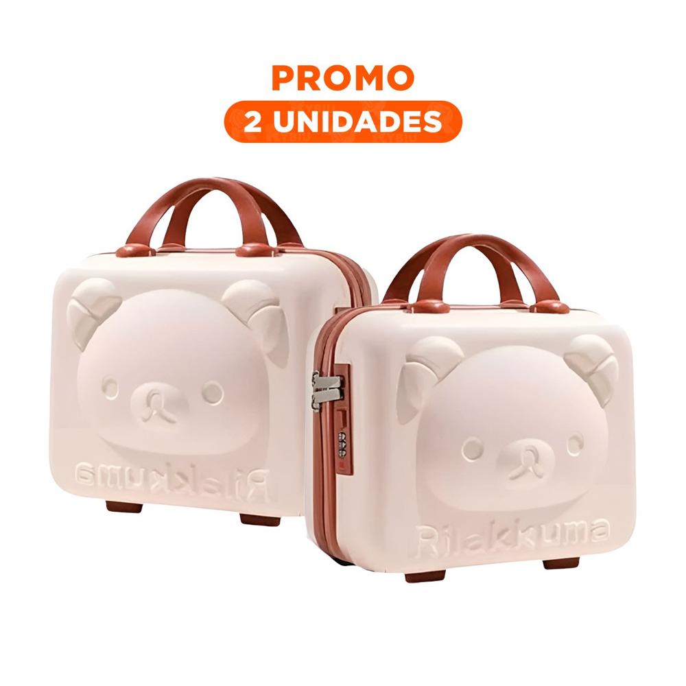 Pack2 Mini Maleta Multiusos con Figura de Oso y Acabado Beige Facil de Transportar