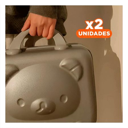 Pack2 Mini Maleta Multiusos Infantil de Oso con Color Plomo y Cierre Practico Y+Regalo Sticker