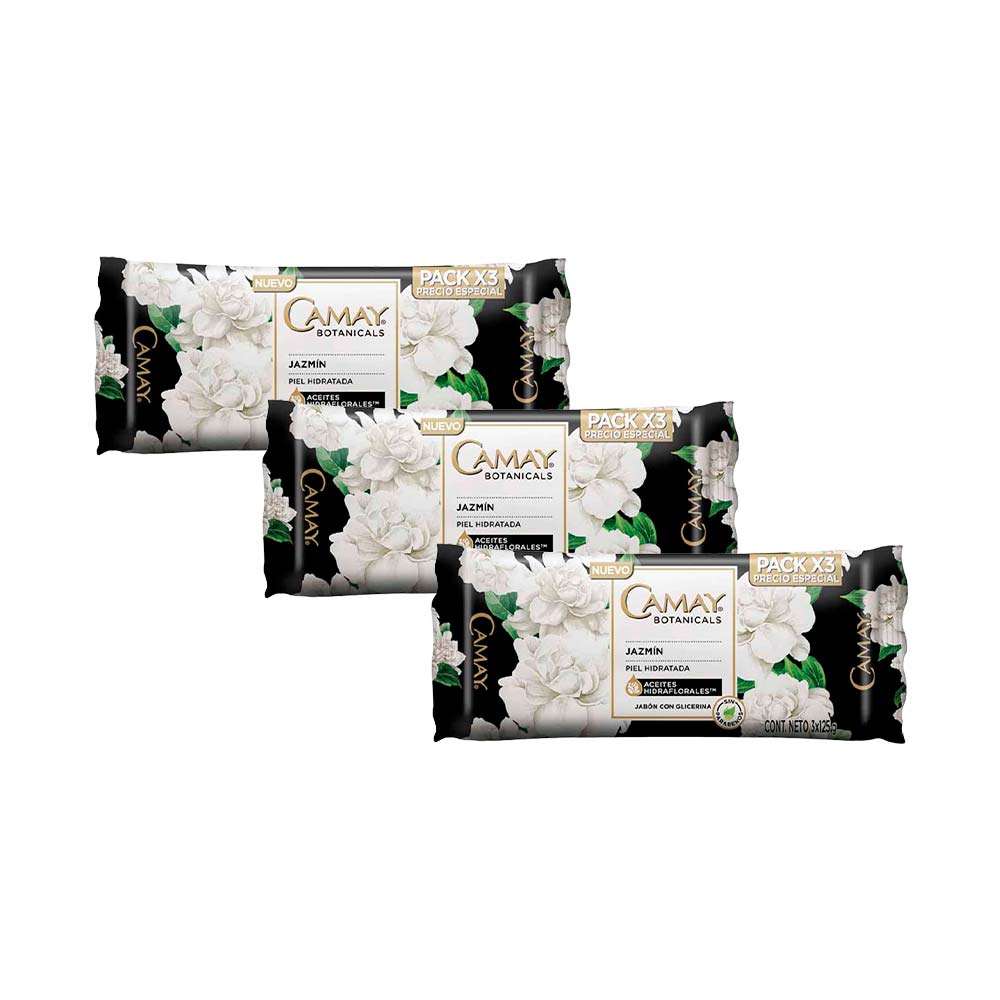 Pack Jabón de Tocador CAMAY Botanicals Jazmín Barra 125g Paquete 3un x 3un