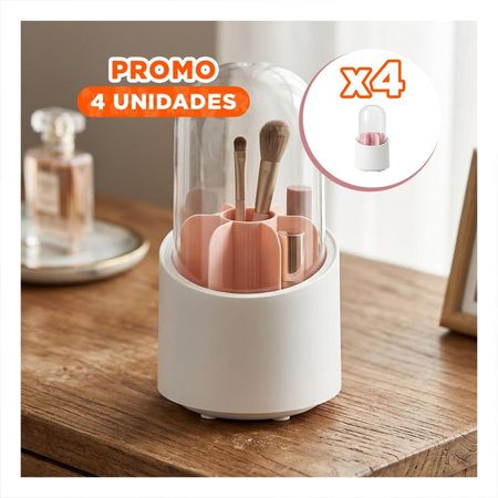 Pack4 Porta Cosmeticos Giratorio Rosado Organizador Multiuso de Tocador Y+Papel Regalo