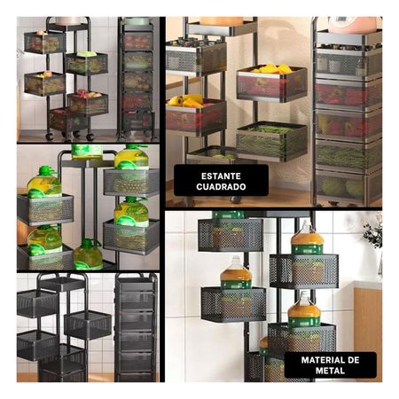 Soporte Cuadrado de Cinco Niveles con Llantas para Cocina u Oficina
