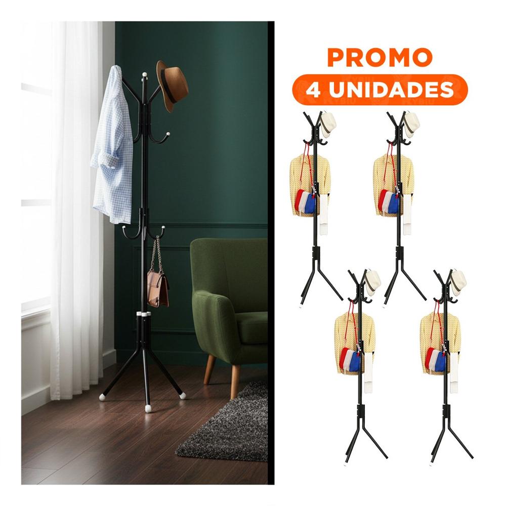 Pack4 Estructura Multiuso 175x45cm para Colgar Ropa de Uso Diario Negro Y+Regalo Sticker