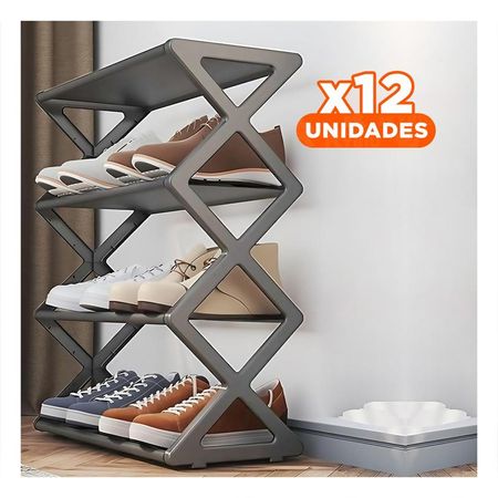 Pack12 Estanteria Organizadora De Calzado 4 Niveles Color Plomo Y+Papel Regalo
