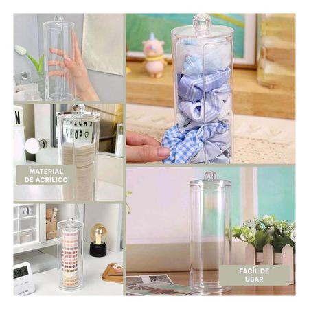Dispensador Acrilico Transparente con tapa para algodon en aseo y tocador